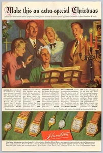 1947 Hamilton Watch Vintage Print Ad Extra Special Christmas Family at Piano - Picture 1 of 2