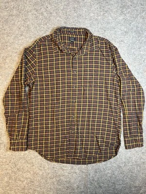 Para Hombres J Crew Clásico Sarga Cepillada Marrón Cuadros Abotonados Manga Larga Talla L Foto 1 de 4