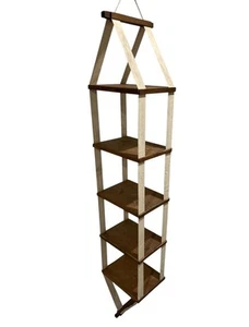 Vintage Rustic Solid Wood & Canvas 5-Tier Ceiling Hanging Plant Stand Shelf - Picture 1 of 6