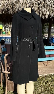 MACKAGE SCHWARZ WOLLE LEDER GÜRTEL & TASCHENBESATZ DETAILS LÄSSIG ÜBERMANTEL Gr. S/P - Bild 1 von 24