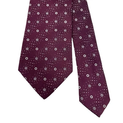 Ralph Lauren Purple Label Men's Tie Geometric Burgundy/Silver Silk 3.75" 60" euc - Image 1 of 4