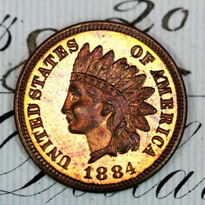 * 1884 * PRISTINE++ GEM PROOF INDIAN HEAD PENNY * FROM ORIGINAL COLLECTION - Image 1 of 3
