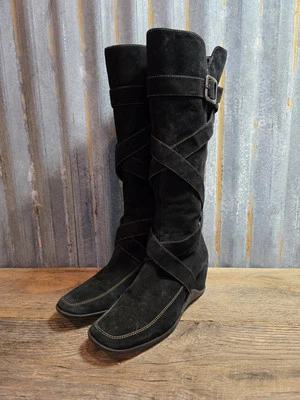 Antonio Melani Mujer Cuero Gamuza Suave Negro 15" Altura Botas Largas 7.5 M Foto 1 de 4