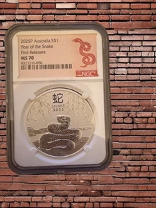 2025 Australia .9999 Silver Lunar Year of the Snake NGC MS70 1oz $1 Coin - Picture 1 of 2