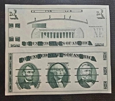 Giori Test Sheet Uncut Pair Washington Lincoln Grant BEP Intaglio Press Sample   - Image 1 of 2