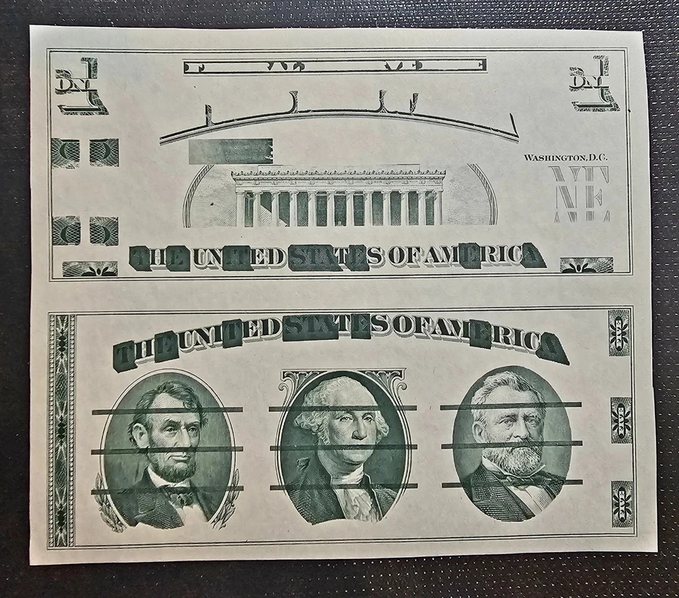 Giori Test Sheet Uncut Pair Washington Lincoln Grant BEP Intaglio Press Sample   - Image 1 of 2