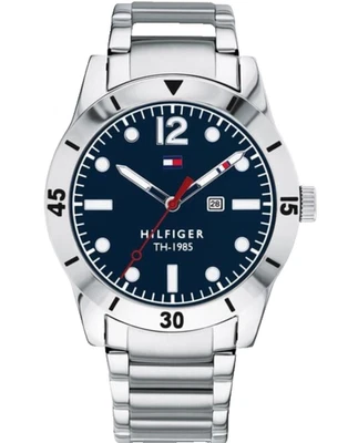 TOMMY HILFIGER 1791459 BLUE DIAL STAINLESS STEEL SILVER BRACELET 42MM MENS WATCH - Image 1 of 4