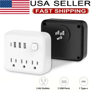 3 Outlet Multi Plug Extender USB & USB-C Ports Wall Tap Adapter Surge Protector - Picture 1 of 16