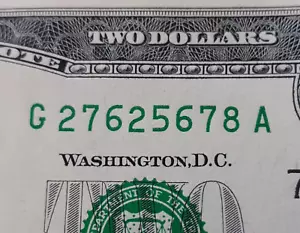 LADDER NOTE UNCIRCULATED Fancy Serial Number $2 Trailing Run of 4 2762-5678 - Picture 1 of 5