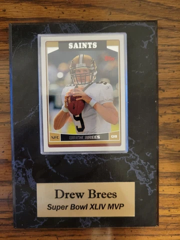 Drew Brees Super Bowl XLIV MVP Plaque (5"x7") with 2006 Saints Topps Card Cover
