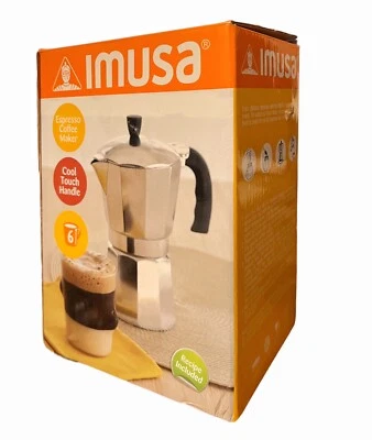 NUEVO Imusa EE. UU. Estufa de aluminio 6 tazas cafetera espresso plateada mango táctil fresco Foto 1 de 4