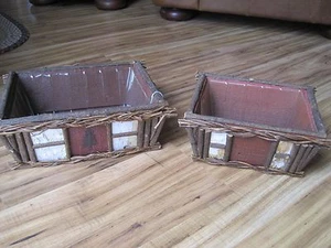 Rustic Wood Decorative Crate Boxes with plastic liners - Set of 2 Birch Bark - Picture 1 of 12