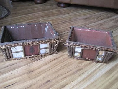 Rustic Wood Decorative Crate Boxes with plastic liners - Set of 2 Birch Bark - Image 1 of 4
