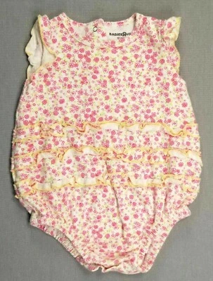 Baby Girl Babies R Us 12 Month Yellow & Pink Floral Romper Outfit - Image 1 of 3