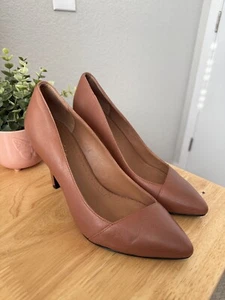 Brooks Brothers Genuine Leather Pointed Toe Slip On Pumps Brown Modest Formal 8 - Picture 1 of 10
