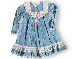 Vintage 80er Bryan blau ditsy Blumen Rüschen Prärie Cottagecore Mädchen Kleid Gr. 5 - Bild 1 von 4