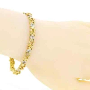 14k Yellow Gold Plated Nugget Bracelet with Simulated Round Diamonds 7.75" 6mm - Picture 1 of 5