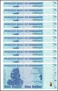 Zimbabwe 1 Dollar, 2009, P-92, UNC X 10 PCS - Picture 1 of 2