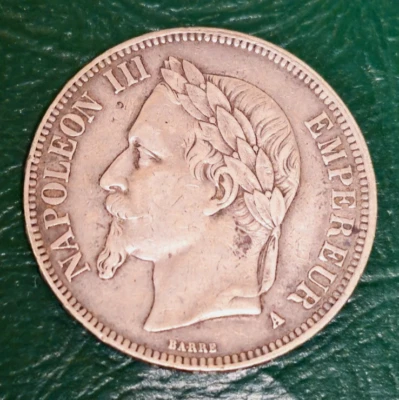 1867-A France 5 Francs - Higher Grade - Well Patinaed - Strong Devices - Image 1 of 3