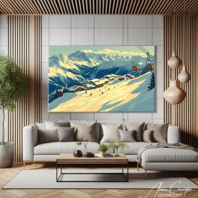 Ski Resort Canvas Wall Art Mountain Snow Landscape Winter Sports Print - Image 1 of 4