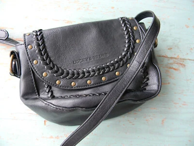 LUCKY BRAND BLACK BRAID GROMMET DETAIL BOHO SMALL CROSSBODY BAG VEGAN LEATHER - Image 1 of 4