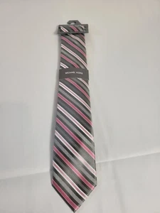 NUEVA Corbata Michael Kors Para Hombre Rosa, Plateada y Gris Rayas 58" - Imagen 1 de 6