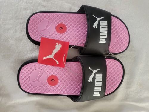 Puma Cool Cat Donna Slides Imbottito Cinghia Cross Nero Rosa Bianco 371013 Taglia 6 NUOVO