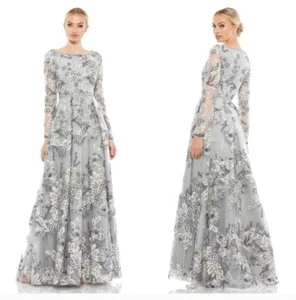 MAC DUGGAL 11185 Platino Floral Embellecido Manga Ilusión Línea A Talla 2 Nuevo con Etiquetas $798 - Imagen 1 de 20