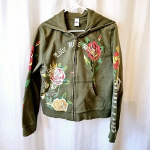 Vintage Love Kills Slowly Tatoo Circle Of Life Green Zip Up Hoodie Women's Large - Picture 1 of 8