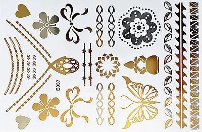 Flash Temporaneo Tatuaggio Adesivo Oro Argento 19 Pezzi Bracciale Collana E37 - Immagine 1 di 4
