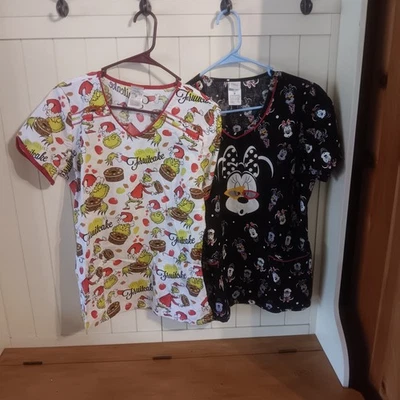 2 Scrub Shirts, Disney Minnie Mouse & Grinch, Women's Size Medium - Image 1 of 4