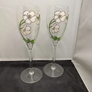 "JUEGO DE 2 FLAUTAS PERRIER JOUET BELLE EPOQUE CHAMPÁN CRISTAL PINTADO A MANO 7,5""" - Imagen 1 de 3