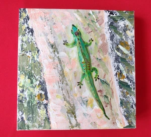 ORIGINAL Painting " GECKO" IMPRESSIONISM COLLECTABLE Animals UK Art - Picture 1 of 8