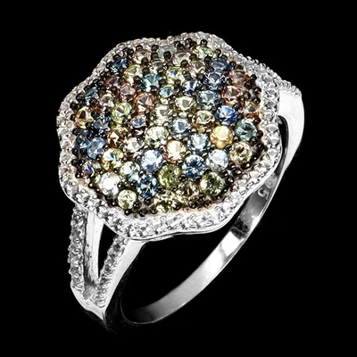 Anello in argento sterling 925 tondo zaffiro opaco gemma gioiello misura 8 - Immagine 1 di 4