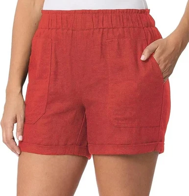 Pantalones cortos para mujer Briggs de mezcla de lino, naranja, talla XXL Foto 1 de 3
