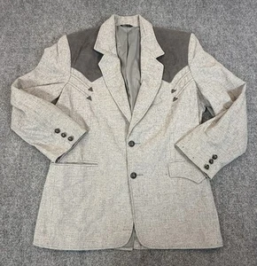 Vintage Pioneer Wear Men’s Western Blazer Size 40 Grey Wool Blend Suede Yoke USA - Picture 1 of 16