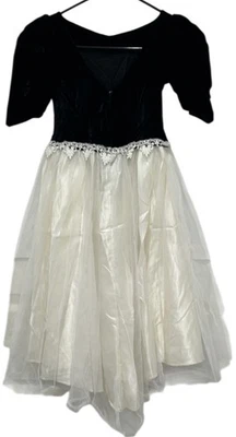 Alfred Angelo Young Girls VTG USA Holiday Dress Black Velvet Satiny Cream Formal - Image 1 of 4