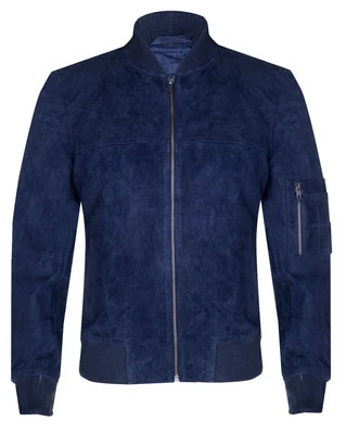 Blouson bomber homme bleu royal chèvre daim cuir véritable MA-1 Varsity... - Photo 1/4