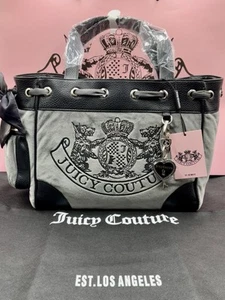 Juicy Couture Grey Black Velour Daydreamer Bag Scottie Dog Shopper - Picture 1 of 15