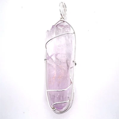 "Colgante de cristal de kuncita natural envuelto en alambre de 3"" de plata de ley 29,5 gramos" Foto 1 de 4
