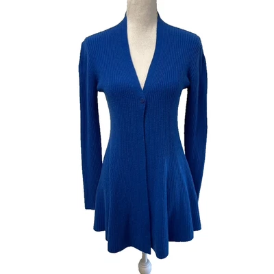 Cárdigan suéter jersey de cachemir Kinross para mujer pequeño azul acanalado manga larga Foto 1 de 4