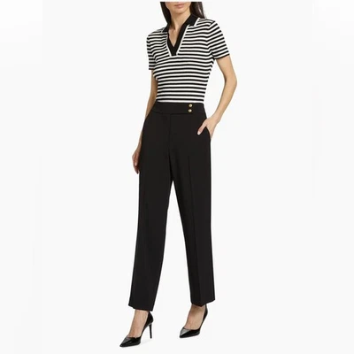 Elie TAHARI The Bexley Pleated Straight Leg Pants Size 8 Black High Rise NWOT - Image 1 of 4