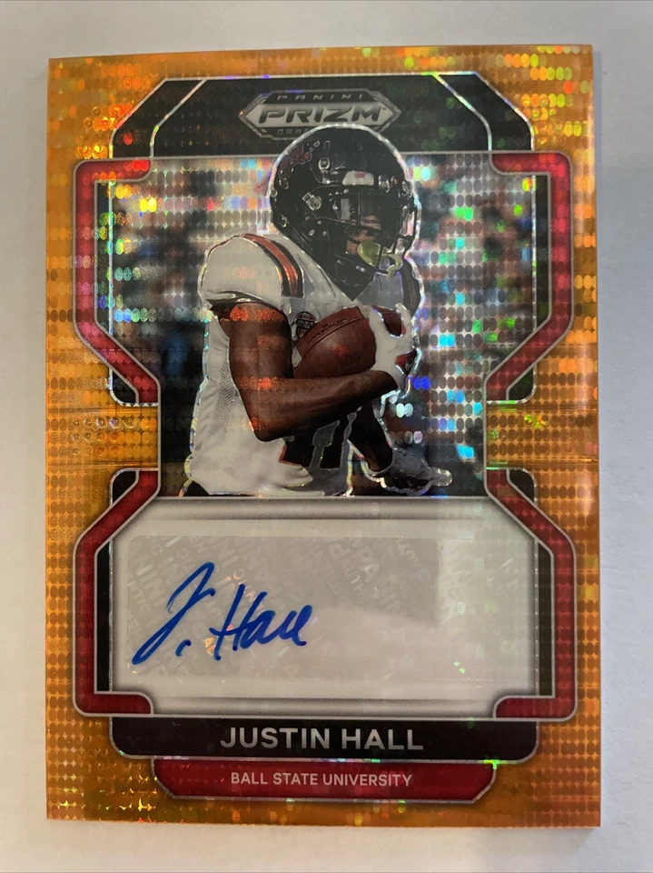 Justin Hall Auto #44/49 2023 Panini Prizm Orange RA-JHA Ball State/Raiders - Image 1 of 2