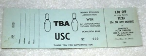 1981 USC Trojan Bowling Assoc TBA Spendenaktion Verlosung Ticket Monterey Park Shakeys - Bild 1 von 1