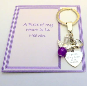 A Piece of my Heart is in Heaven Keyring Angel Heart Remembrance loved one Gift - Picture 1 of 13