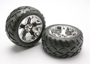Traxxas 1/10 Rustler VXL * 2 ANACONDA TIRES & ALL-STAR CHROME WHEELS * 5576R - Picture 1 of 1