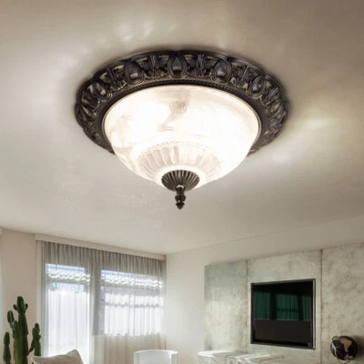 LED Stile Country Alluminio Lampada da Soffitto Argento Antico Terra Vetro Fiori - Immagine 1 di 4