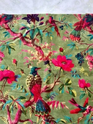 5Yard Luxury Soft Velvet Bird Fabric Indian Dress Sewing Upholstery  Fabric - Image 1 of 4