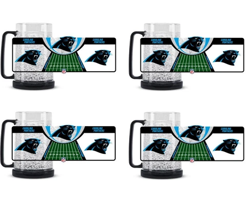New 4pc Set NFL Carolina Panthers 16oz Crystal Freezer Mugs Cup - BPA LEAD FREE Cover