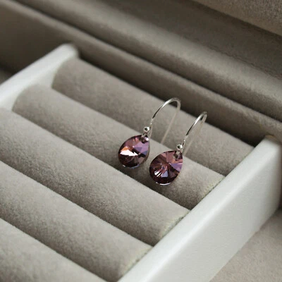 Purple Drop Earrings Sterling Silver - Little Short Small Dainty Dangle - Image 1 of 4